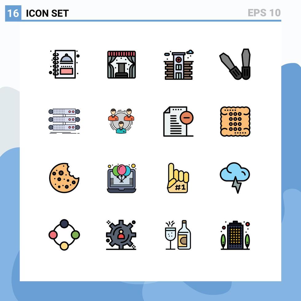 pacote de interface do usuário de 16 linhas básicas preenchidas com cores planas de ferramentas de estrutura de cidade de rack de dados elementos de design de vetores criativos editáveis