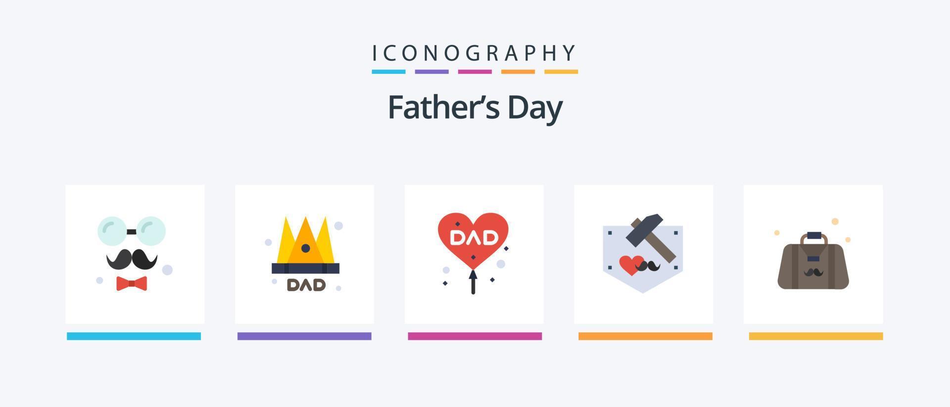 pacote de ícones plana 5 do dia dos pais, incluindo bigode. pais. rei. dia. Dia dos Pais. design de ícones criativos vetor