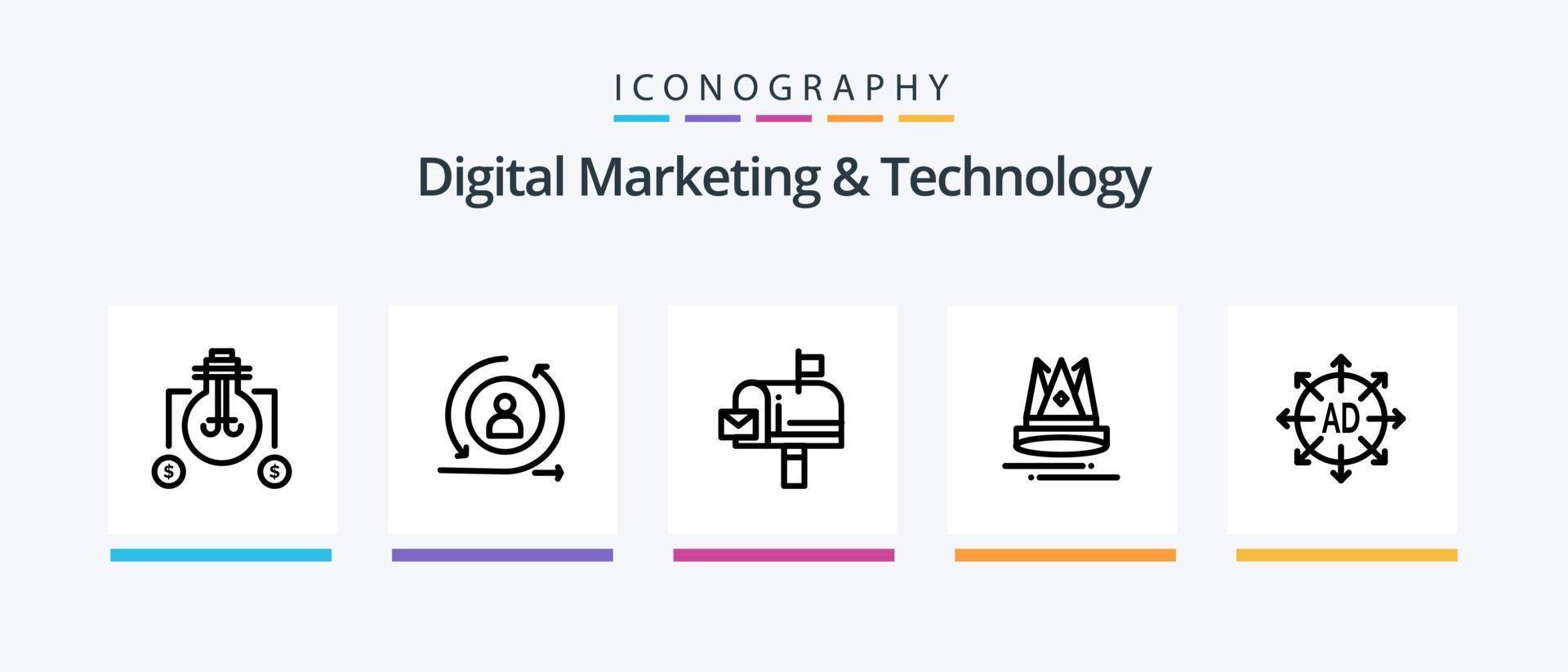 pacote de ícones de marketing digital e linha de tecnologia 5, incluindo publicidade. hotel. pago. quadro. abrir. design de ícones criativos vetor