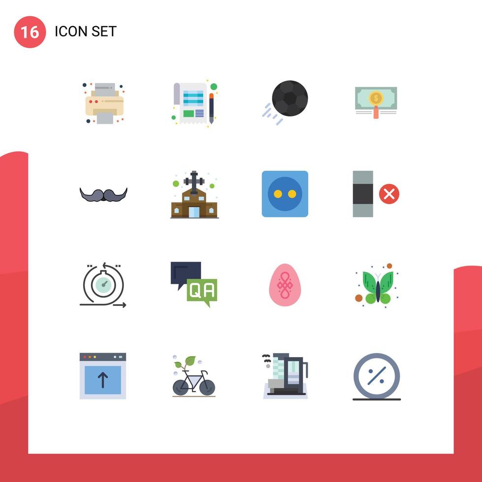 conjunto de 16 sinais de símbolos de ícones de interface do usuário modernos para pesquisa de dólar esporte fundo de futebol pacote editável de elementos de design de vetores criativos