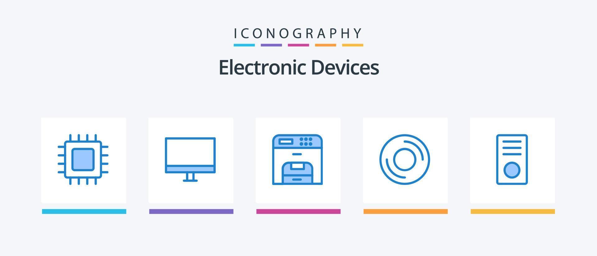 pacote de ícones de dispositivos azuis 5, incluindo gadget. dispositivos. hardware. computadores. máquina. design de ícones criativos vetor