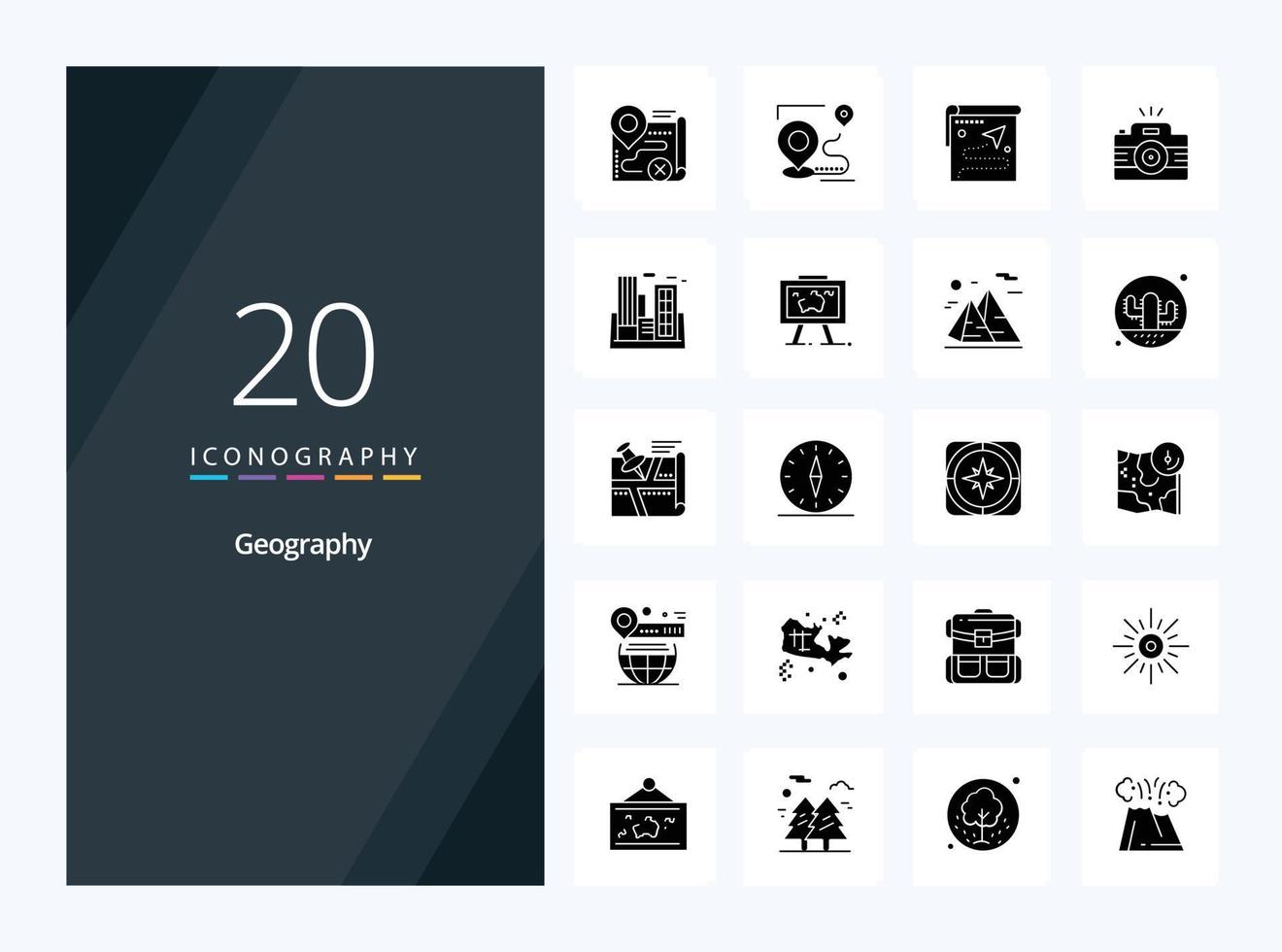 20 ícone de glifo sólido de geografia para apresentação vetor