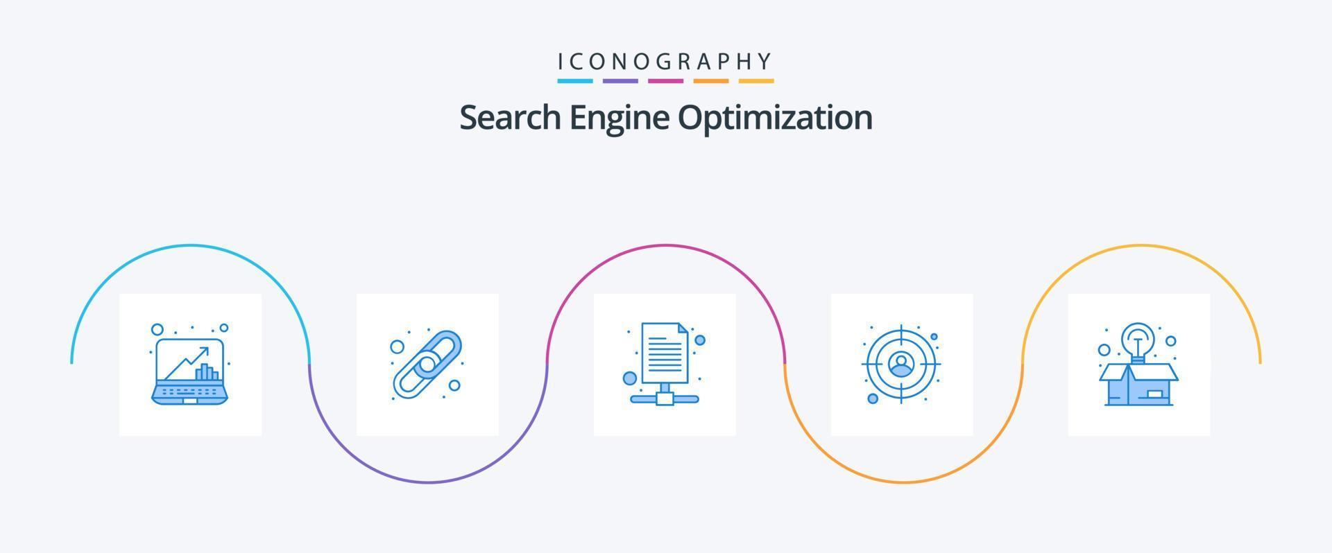 pacote de ícones seo blue 5 incluindo seo. ideia. página. caixa. cliente vetor