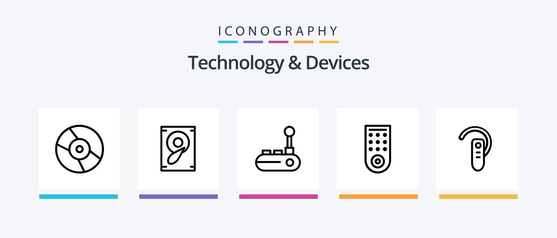 Pacote de ícones da linha 5 de dispositivos, incluindo joystick. controlador. rádio. palestrante. música. design de ícones criativos vetor