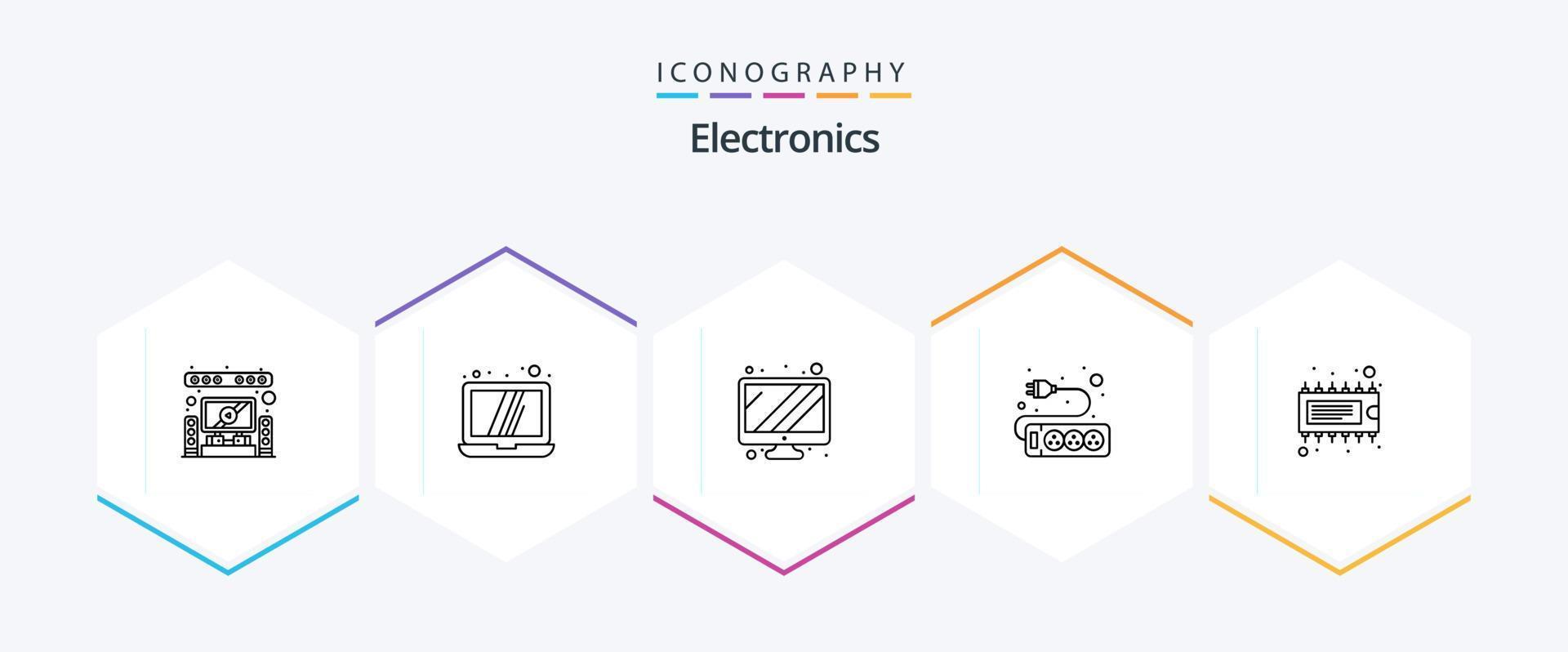 pacote de ícones de 25 linhas de eletrônicos, incluindo . eletrônico. tela. dispositivo. soquete vetor