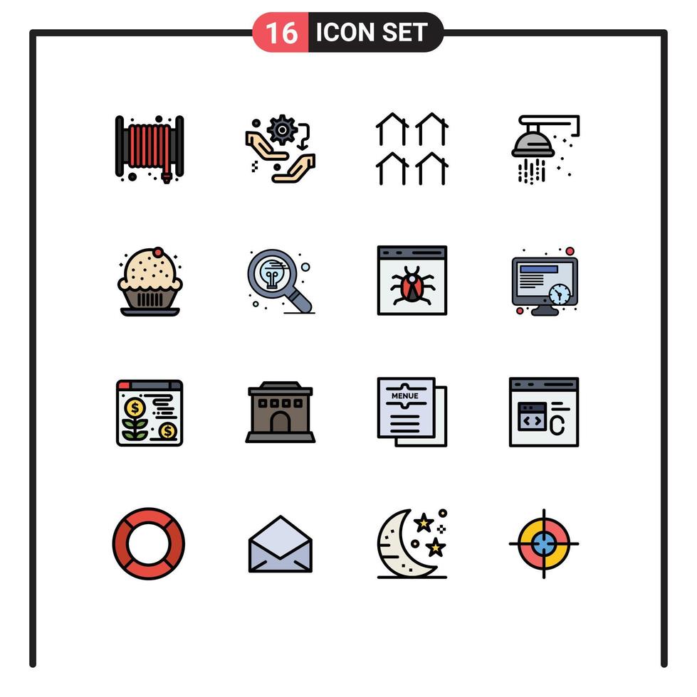 Conceito de linha preenchida de 16 cores planas para sites móveis e aplicativos, configuração de encanador de chuveiro, habitação mecânica, elementos de design de vetor criativo editáveis