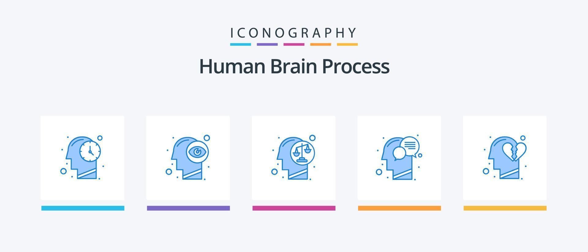 pacote de ícones azul 5 do processo do cérebro humano, incluindo emoções. mente. decisão. humano. comunicação. design de ícones criativos vetor