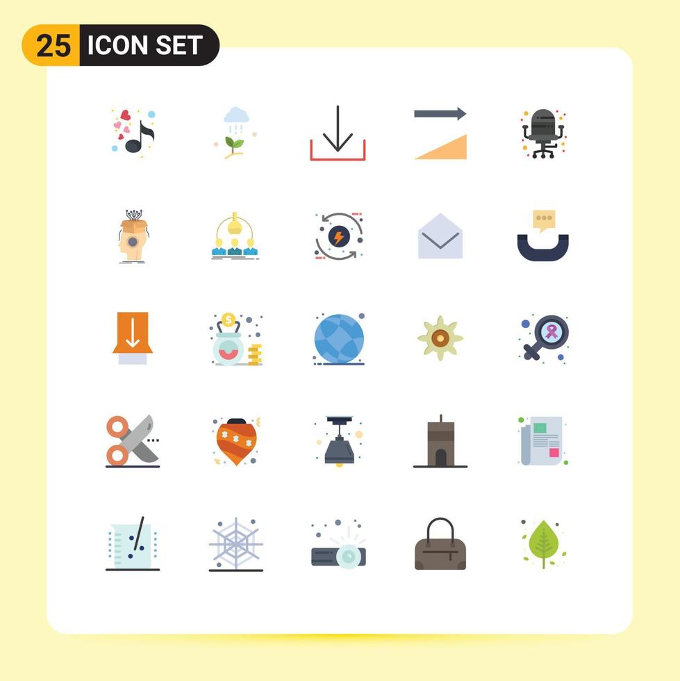 Pacote de cores planas de 25 interfaces de usuário de sinais e símbolos modernos de sousveillance cadeira de chuva de escritório classifica elementos de design vetorial editáveis vetor