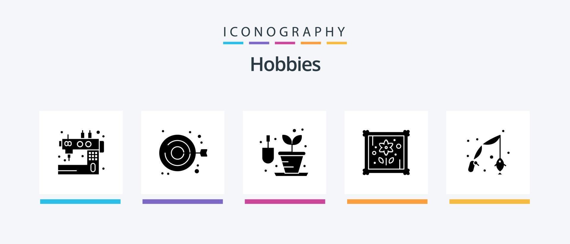 pacote de ícones de glifo 5 de hobbies, incluindo hobbies. peixe. artesanato. passatempo. correção. design de ícones criativos vetor