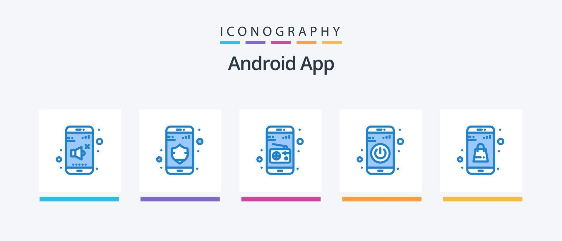 pacote de ícones azul 5 do aplicativo Android, incluindo aplicativo online. simples. meios de comunicação. bolsa. desligar. design de ícones criativos vetor