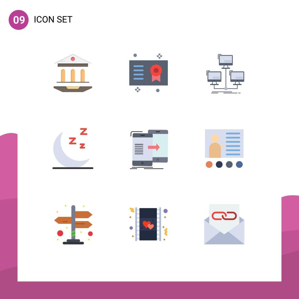 pacote de interface de usuário de 9 cores planas básicas de elementos de design de vetores editáveis de rede de lua de diploma de noite de dados