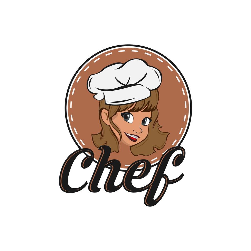 design feminino chef isolado em fundo branco, vetor de design de modelo de logotipo chef senhora