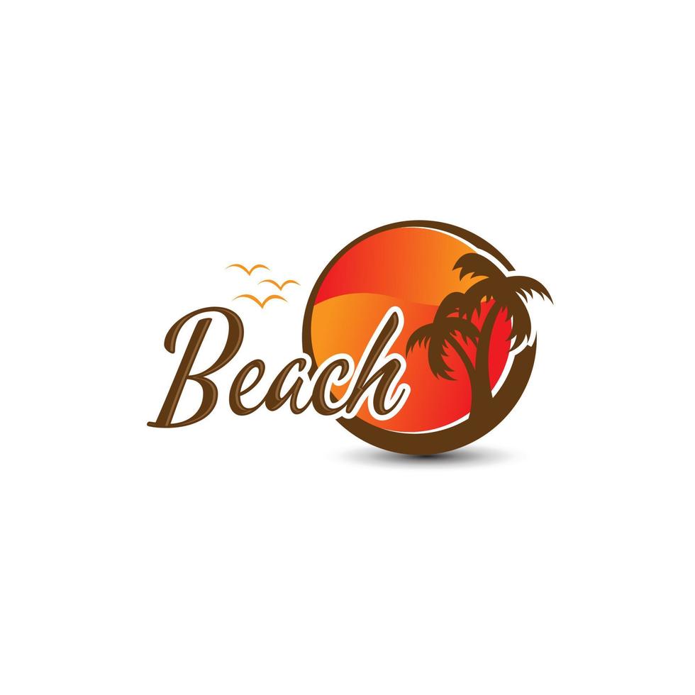 ícone da palmeira do verão e design de ilustração vetorial de logotipo de viagem, vetor de design de logotipo de praia, design de logotipo do pôr do sol. ilustração vetorial de logotipo de onda, design de logotipo de praia vetor de design de modelo de logotipo de palma