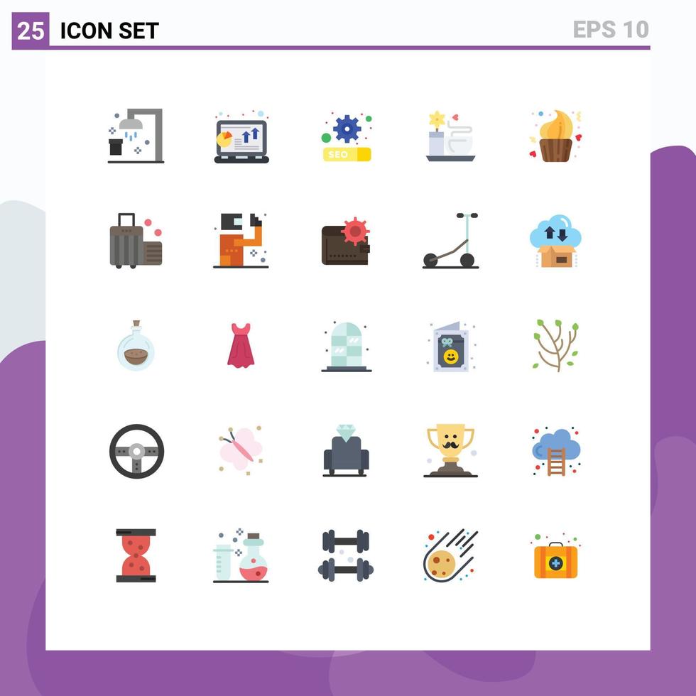 conjunto de pictogramas de 25 cores planas simples de xícara de lucro de padaria xícara de chá quente elementos de design de vetores editáveis