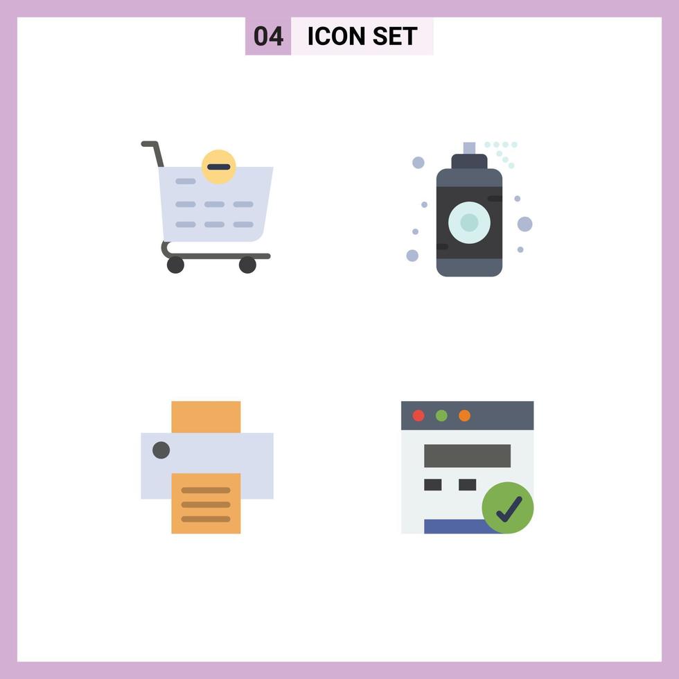 conjunto moderno de 4 ícones e símbolos planos, como elementos de design de vetores editáveis de spray de designer de impressão de checkout