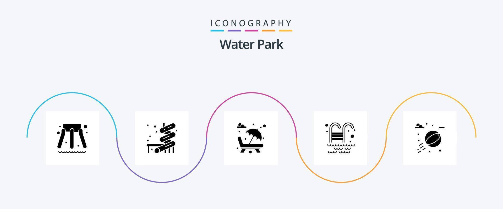 pacote de ícones do glifo 5 do parque aquático, incluindo . piscina. água vetor