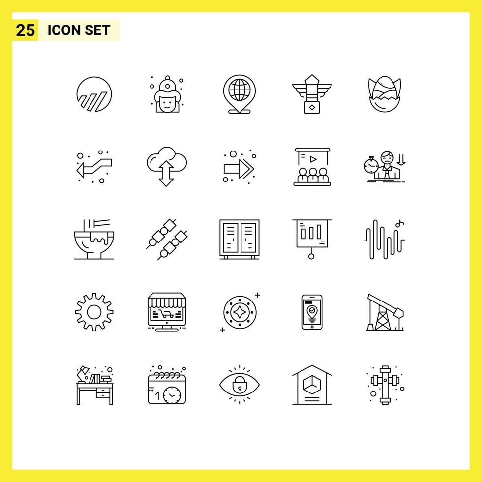 conjunto de 25 sinais de símbolos de ícones de interface do usuário modernos para ovos, chapéu de noite, luz, localização, elementos de design de vetores editáveis