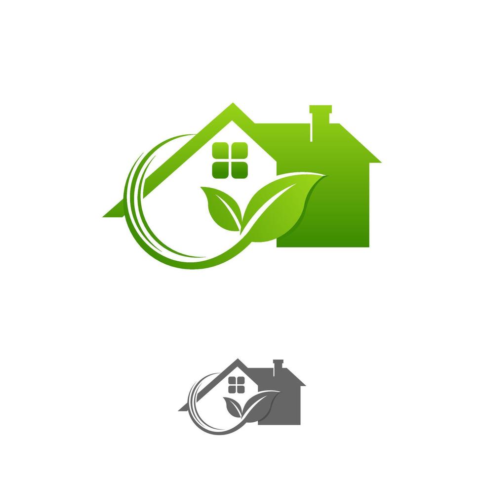 folhas verdes casa ecológica, modelo de design de logotipo vetorial vetor