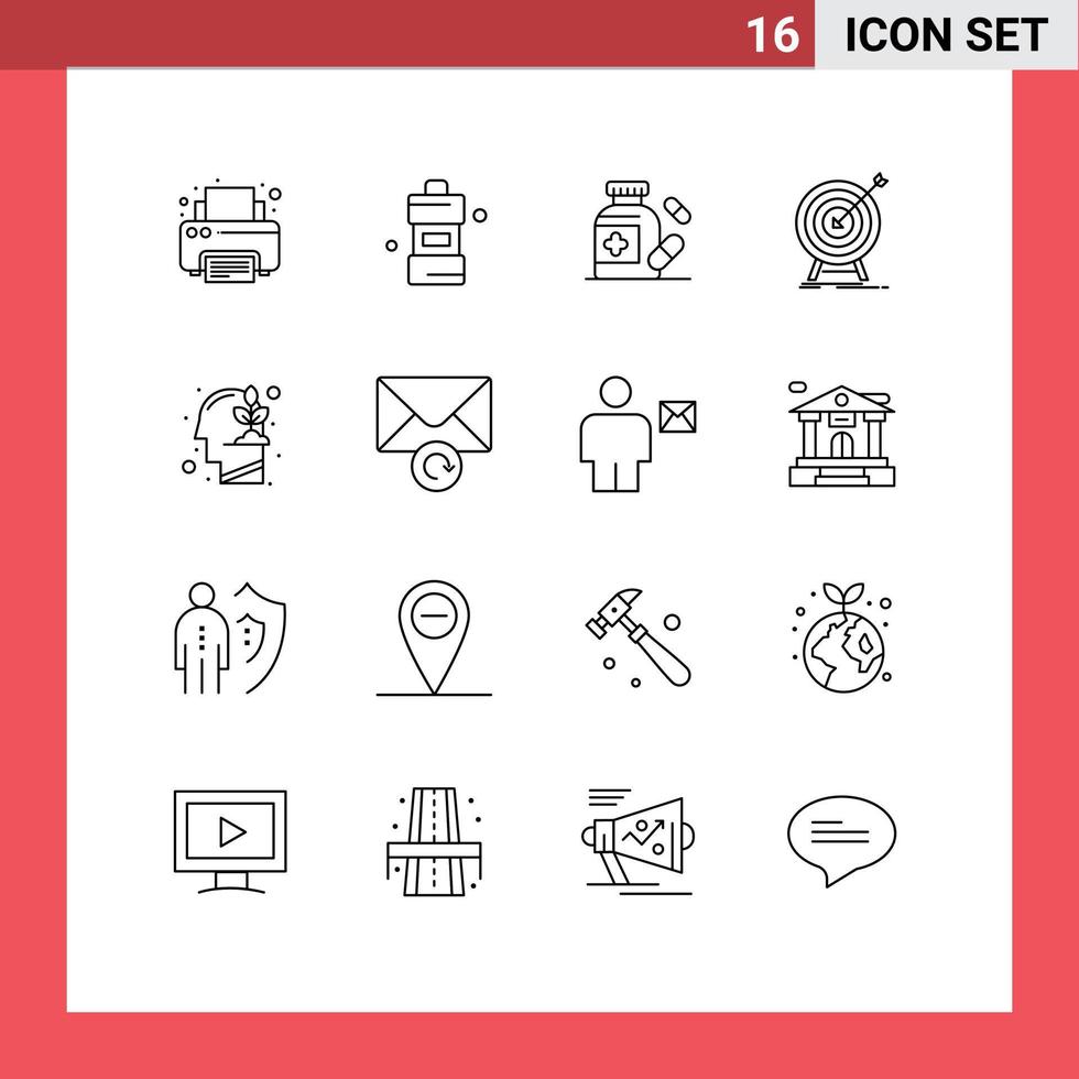 conjunto de 16 sinais de símbolos de ícones de interface do usuário modernos para sucesso médico de destino de investimento atingiu elementos de design de vetores editáveis