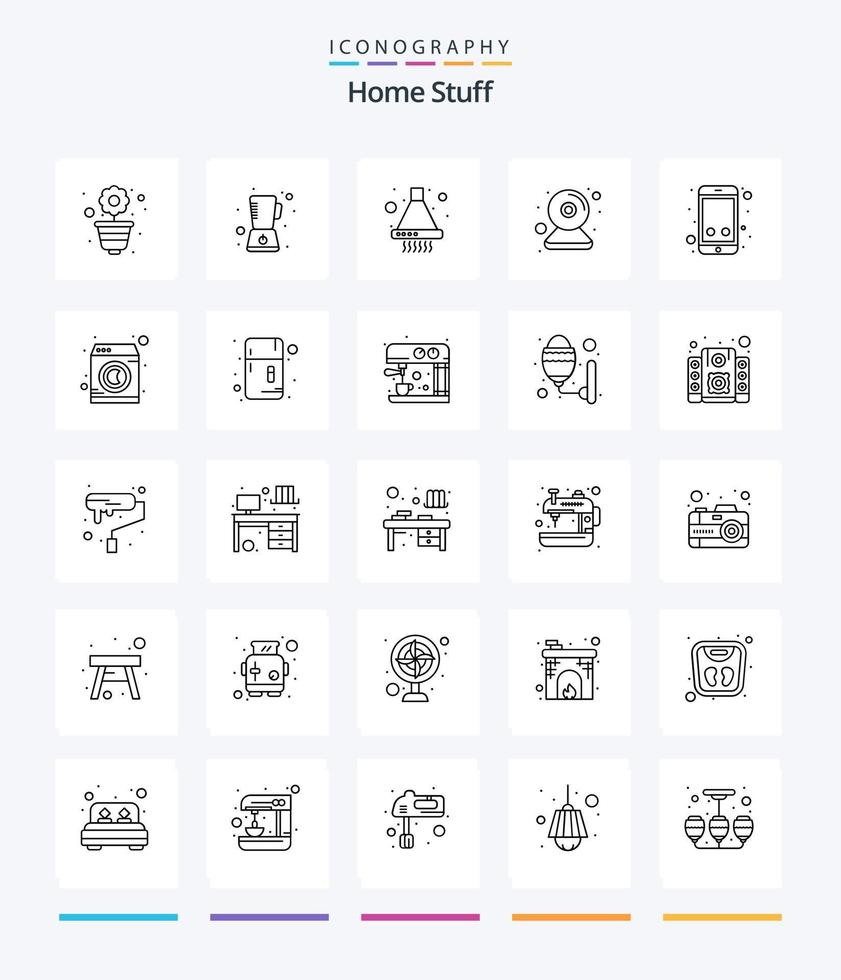 material doméstico criativo 25 pacote de ícones de contorno, como telefone. seguro. extrator. cctv. câmera vetor