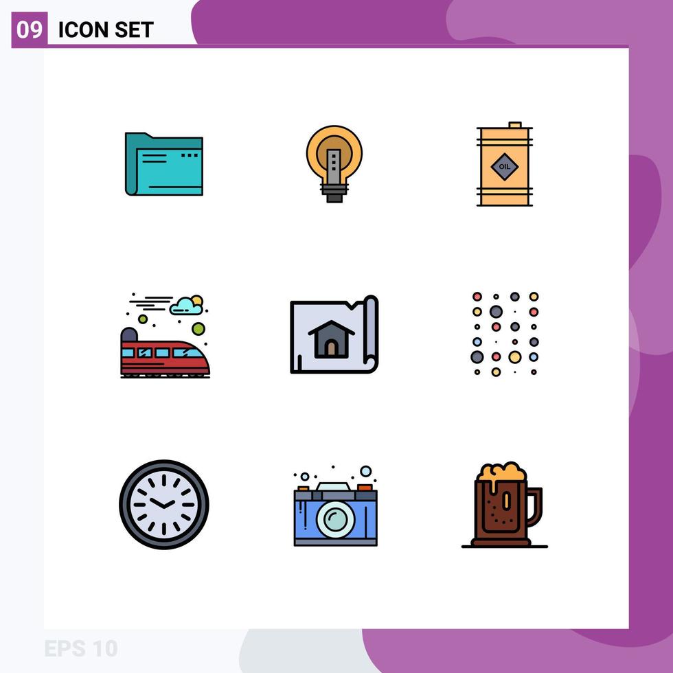 pacote de interface do usuário de 9 cores planas básicas de linha preenchida de óleo tóxico barril brilhante lâmpada editável elementos de design vetorial vetor
