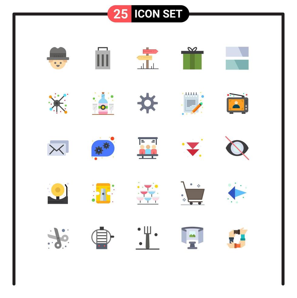 conjunto moderno de pictograma de 25 cores planas de elementos de design de vetores editáveis de caixa de presente de hotel de edição de imagem