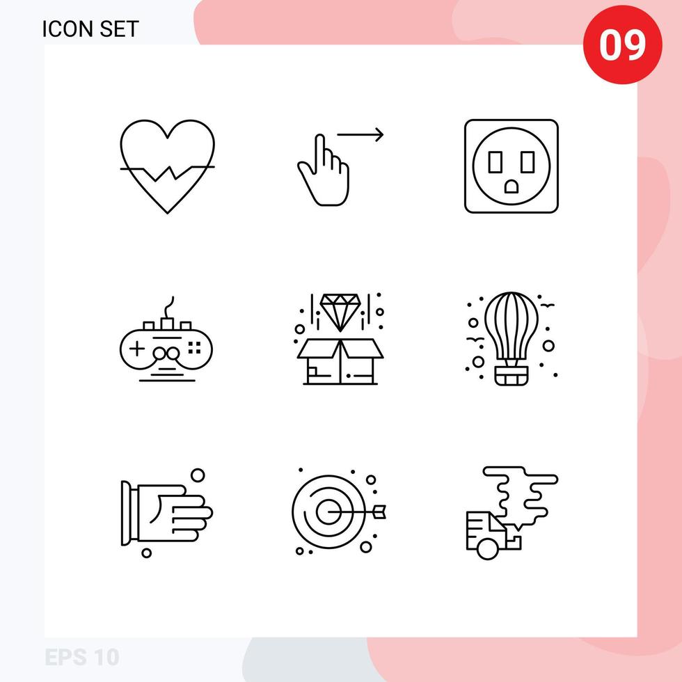 conjunto de 9 sinais de símbolos de ícones de interface do usuário modernos para elementos de design de vetores editáveis de jogo de furto de caixa de diamante