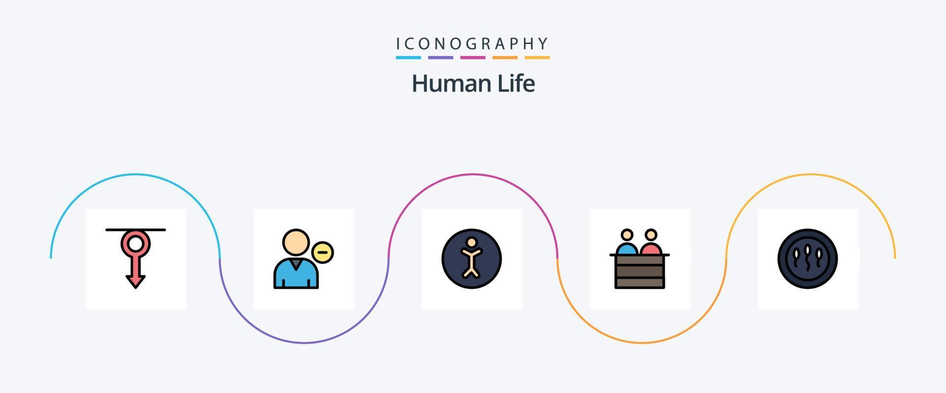 linha humana preenchida com 5 ícones planos, incluindo células. júri. perfil. humano. pessoa vetor