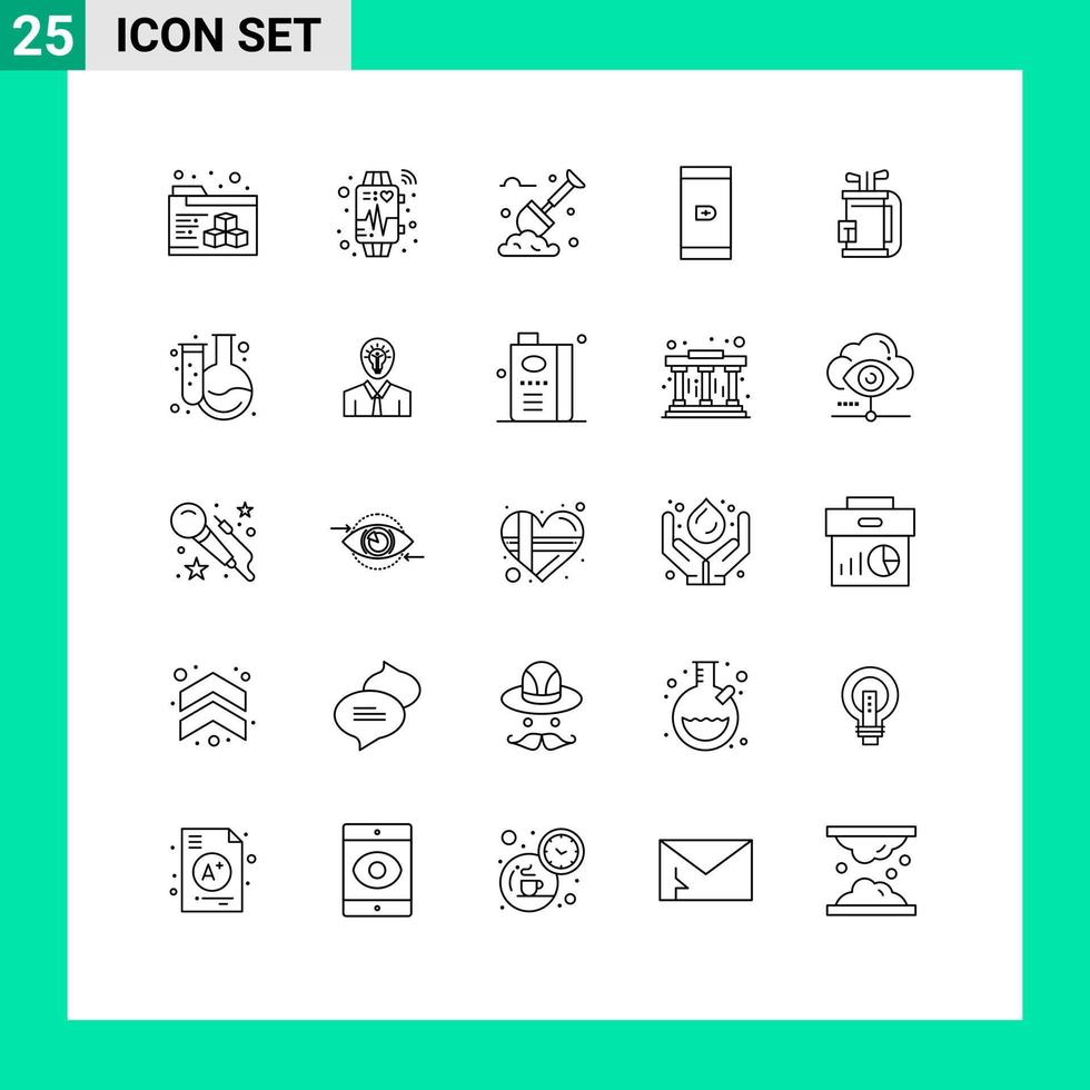 pacote de 25 linhas criativas de elementos de design de vetores editáveis de smartphone do clube de trabalho do equipamento stick
