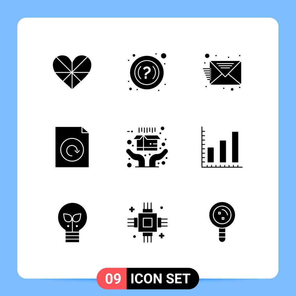 9 conceito de glifo sólido para sites móveis e aplicativos de marketing de arquivo de entrega de e-mail de comércio eletrônico elementos de design vetorial editáveis vetor