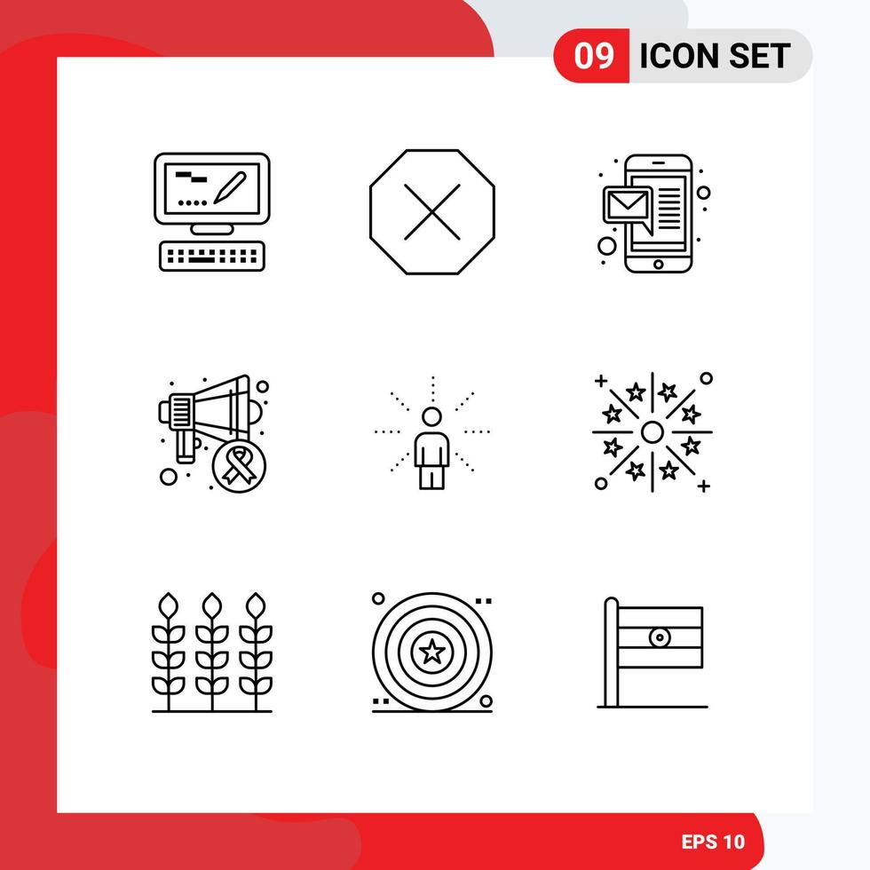 conjunto de 9 sinais de símbolos de ícones de interface do usuário modernos para elementos de design de vetores editáveis do mundo de sensação móvel humana
