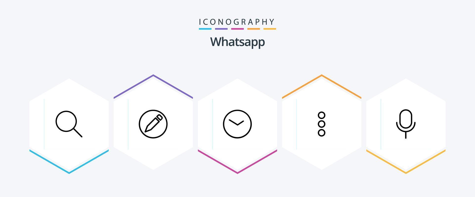 pacote de ícones de 25 linhas do whatsapp, incluindo interface do usuário. microfone. assistir. microfone. telefone vetor