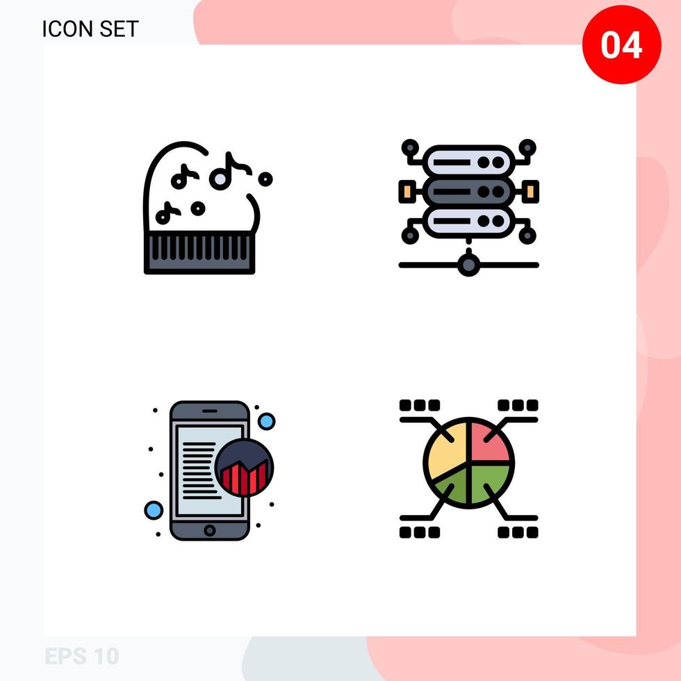 conjunto de pictogramas de 4 cores planas de linhas preenchidas simples de educação, banco de dados de dados on-line, marketing, elementos de design de vetores gráficos editáveis