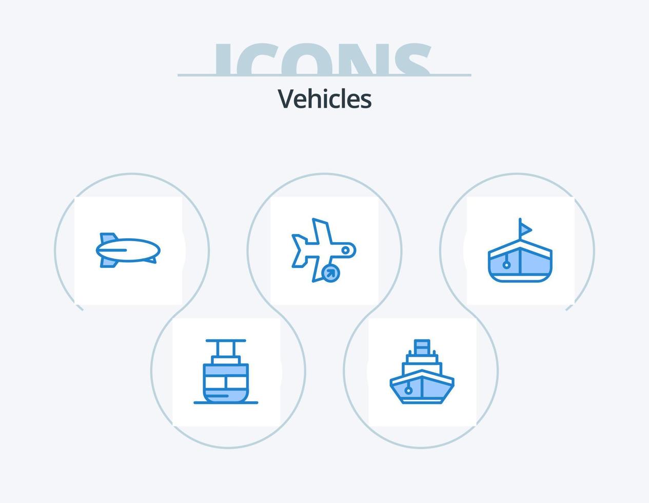 design de ícone do pacote de 5 ícones azuis de veículos. transporte. avião. veículos. desligado. veículos vetor