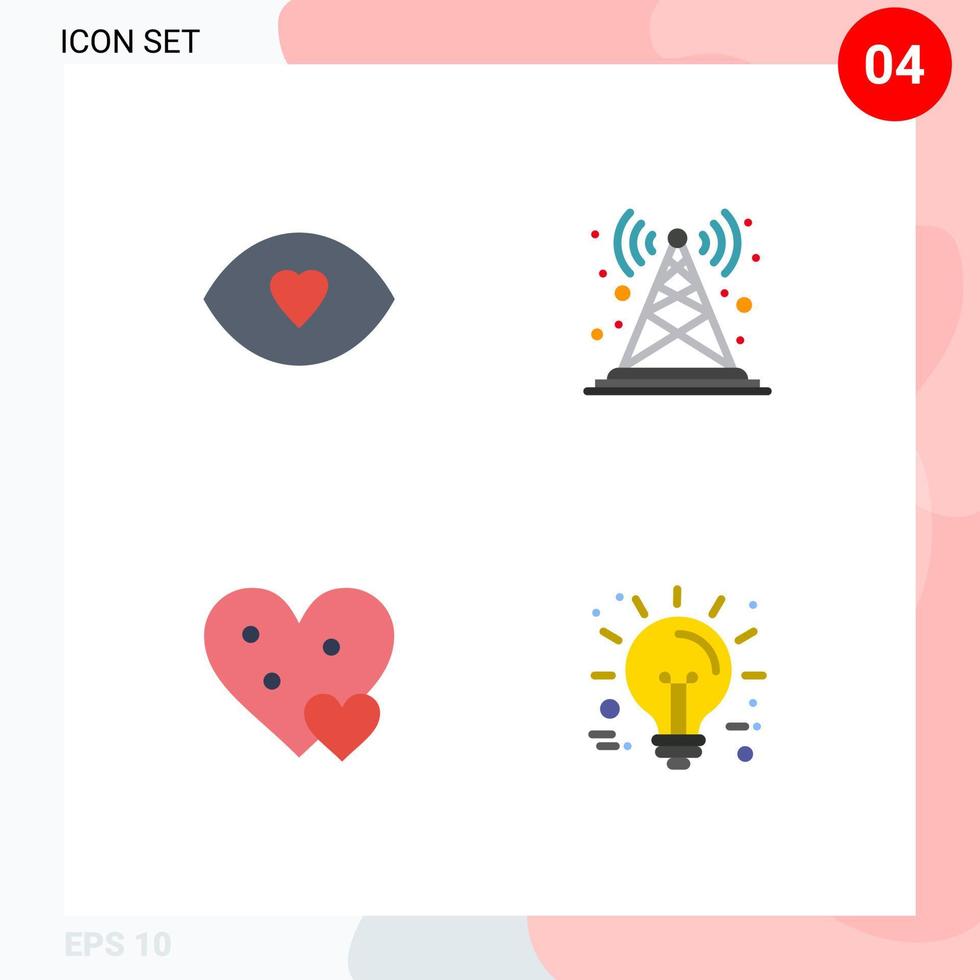 pacote de 4 sinais e símbolos de ícones planos modernos para mídia impressa na web, como estação de visão do coração, como elementos de design vetorial editáveis vetor
