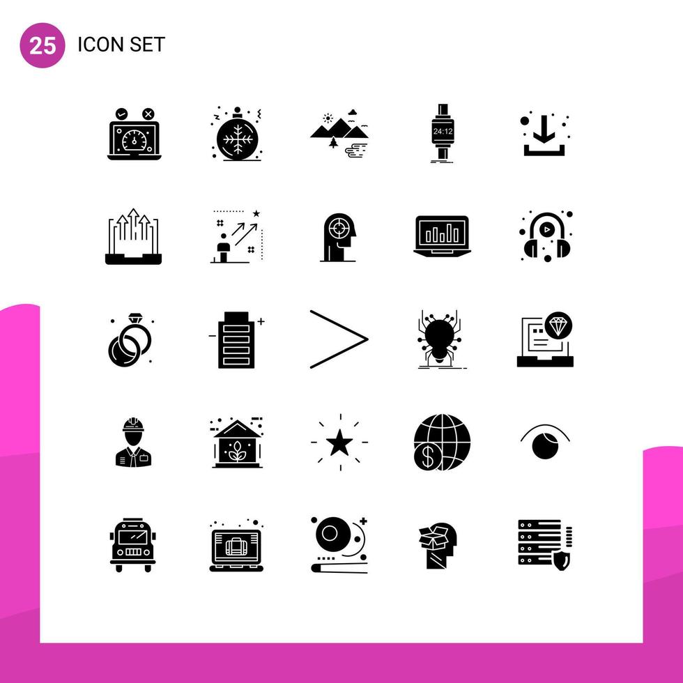 pacote de 25 sinais e símbolos de glifos sólidos modernos para mídia impressa na web, como apple smartwatch inverno relógio inteligente nuvens elementos de design vetorial editáveis vetor
