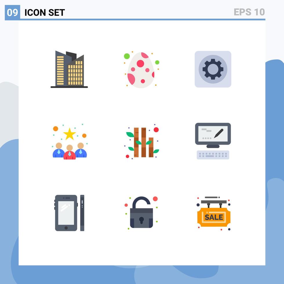 conjunto de cores planas de interface móvel de 9 pictogramas da natureza melhor perfil de mecânico de equipe elementos de design de vetores editáveis de negócios
