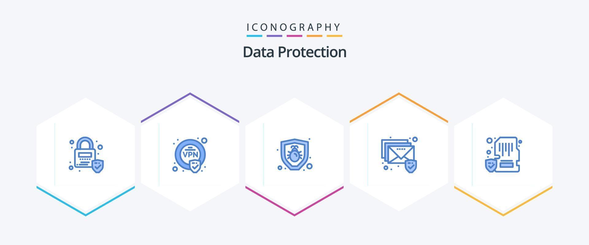 proteção de dados 25 pacote de ícones azul incluindo . memória. segurança. trancar. cartão vetor