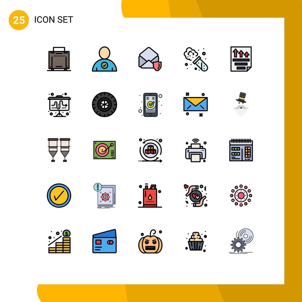 pacote de 25 sinais e símbolos modernos de cores planas de linha preenchida para mídia impressa na web, como elementos de design vetorial editáveis de laboratório de arquivo aberto de página de relatório vetor