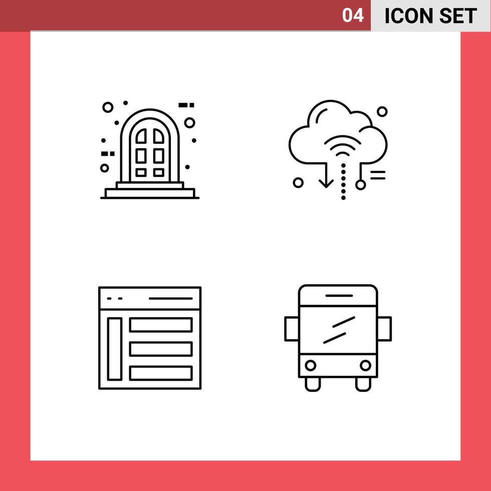 conceito de 4 linhas para sites móveis e interface de quadro de aplicativos internet nuvem lateral elementos de design de vetores editáveis