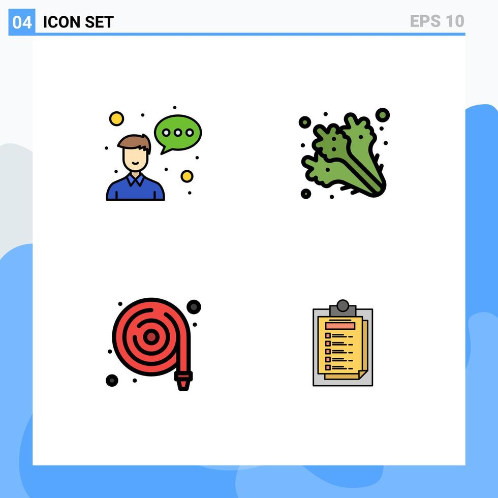 pacote de 4 sinais e símbolos modernos de cores planas de linha preenchida para mídia impressa na web, como profissão de mangueira de avatar, mangueira de água saudável, elementos de design vetorial editáveis vetor