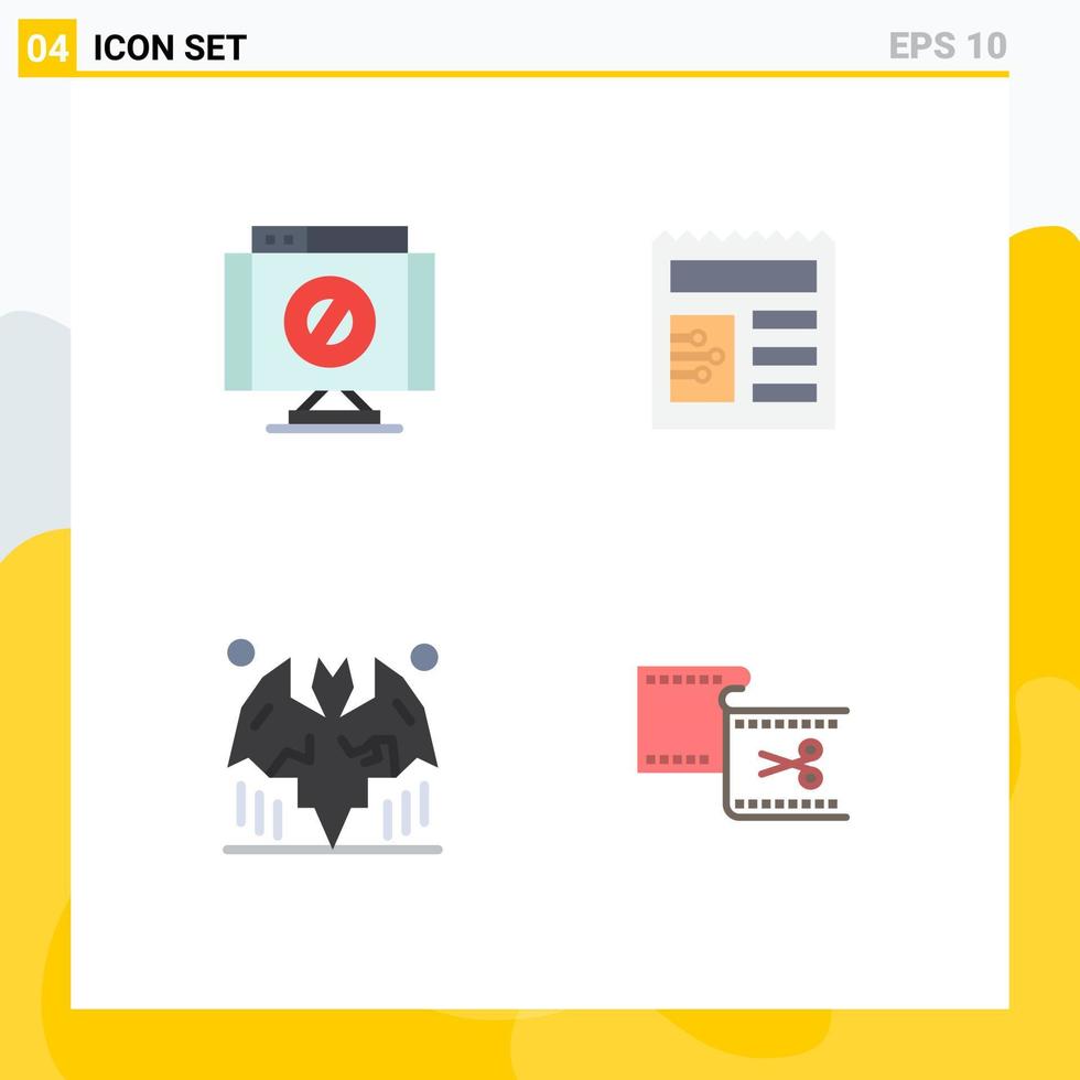 conjunto de ícones planos de interface móvel de 4 pictogramas de cross halloween stop ui clip elementos de design de vetores editáveis