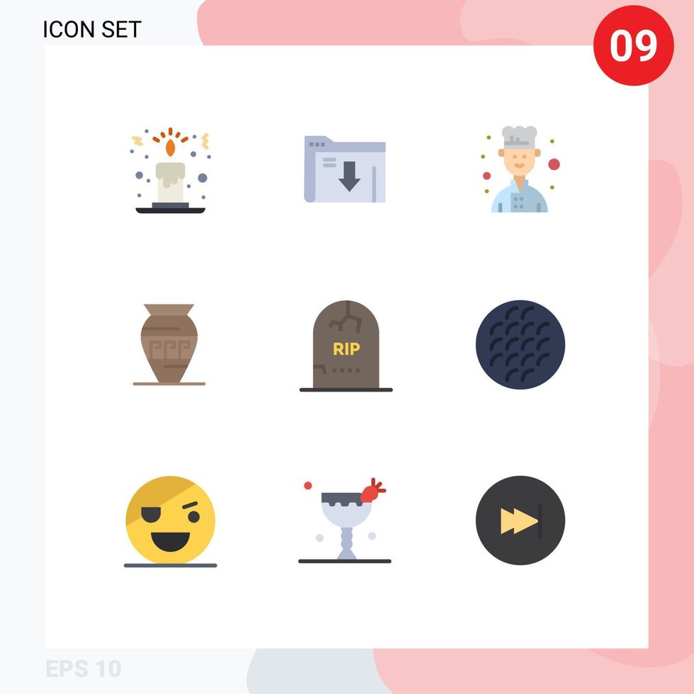 pacote de interface de usuário de 9 cores planas básicas de lápide morte chef grécia emoji elementos de design de vetores editáveis
