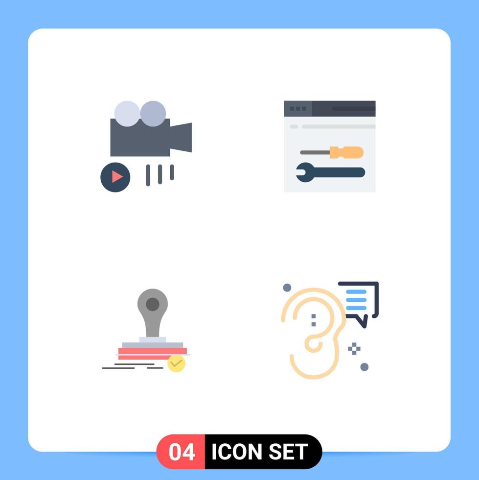 4 pacote de ícones planos de interface de usuário de sinais e símbolos modernos de desenvolvimento de imprensa de câmera elementos de design de vetores editáveis