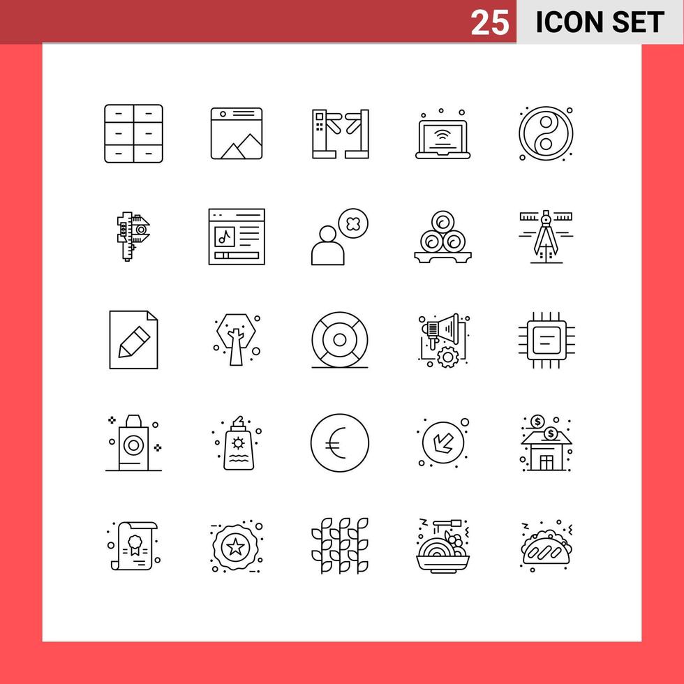 conjunto de 25 linhas comerciais pack para yin yang iot access internet of things laptop editable vector design elements