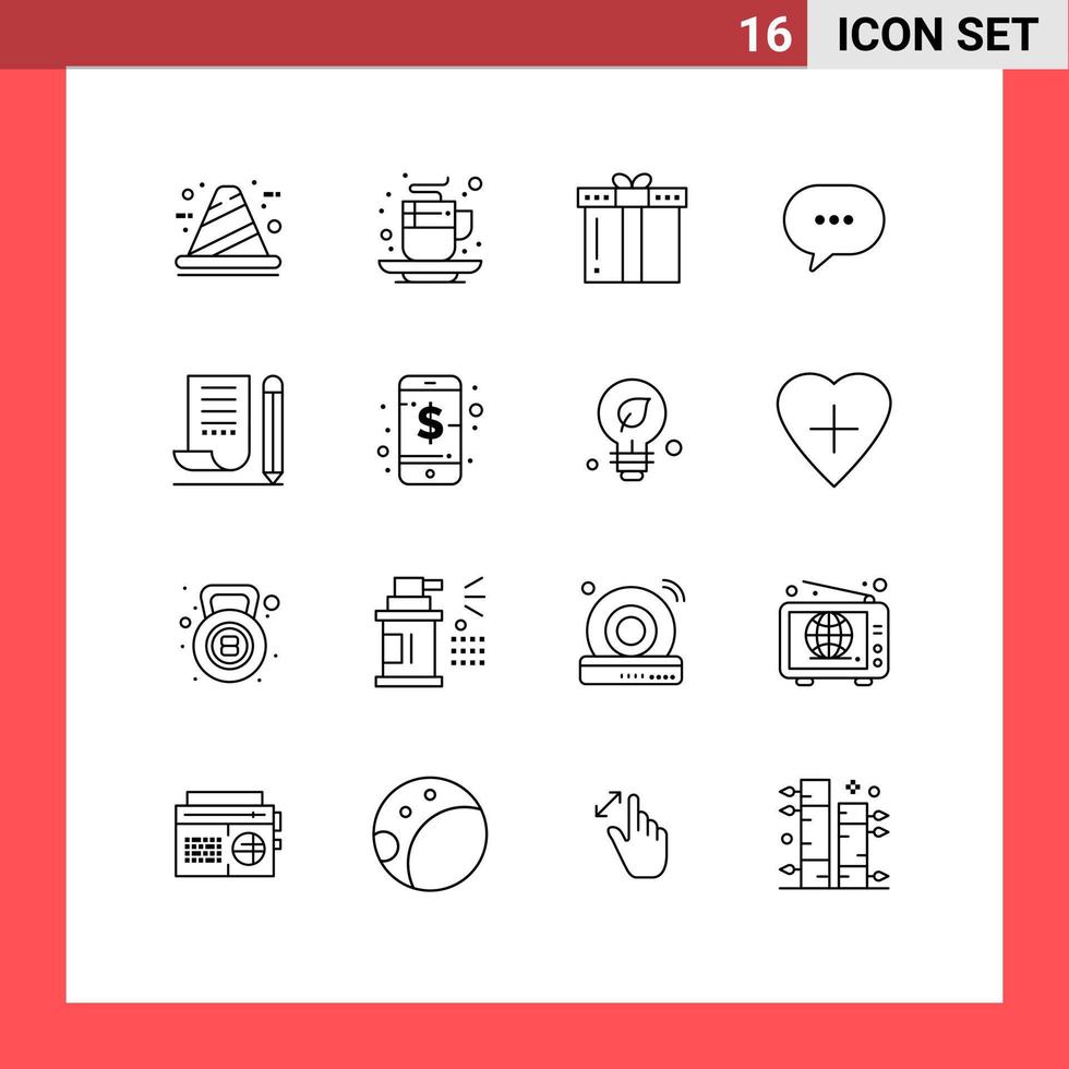 grupo de símbolos de ícone universal de 16 contornos modernos de mensagem, bate-papo, bebida, feriado de ação de graças, elementos de design vetorial editáveis vetor