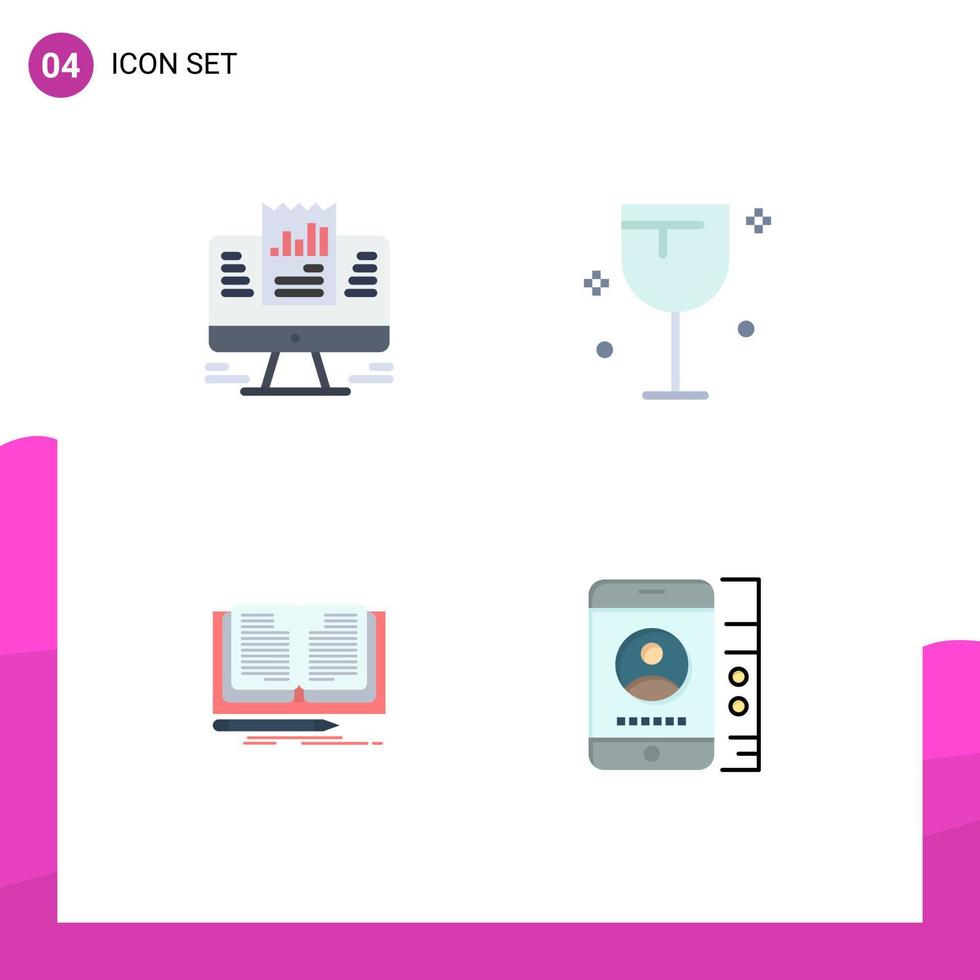 4 conceito de ícone plano para sites móveis e relatórios de aplicativos escrevendo elementos de design de vetores editáveis de livro de comida de computador