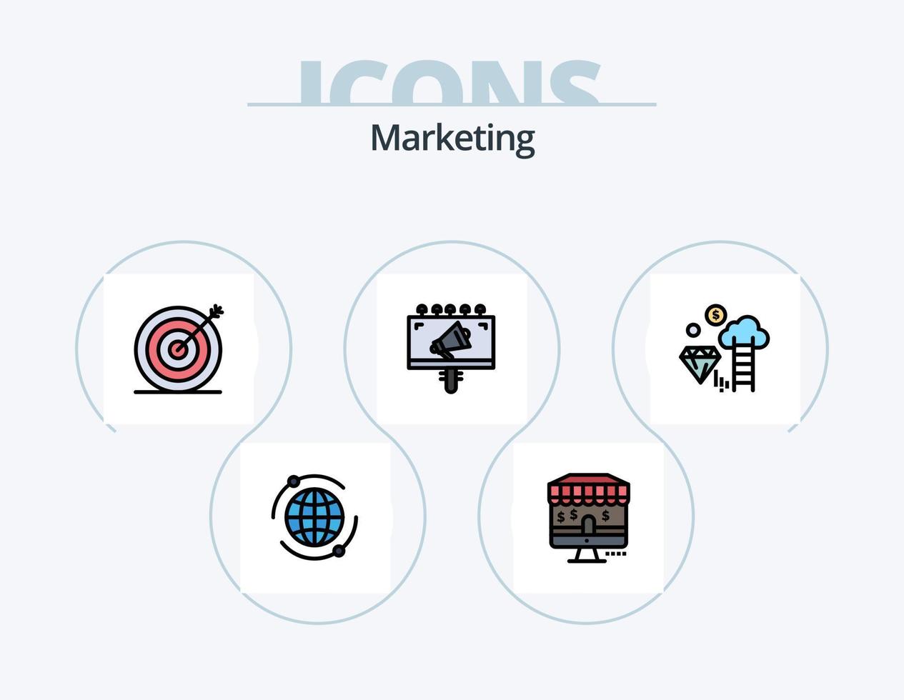 linha de marketing cheia de ícones do pacote 5 design de ícones. dólar. dimond. linguagem. localizar. explorar vetor