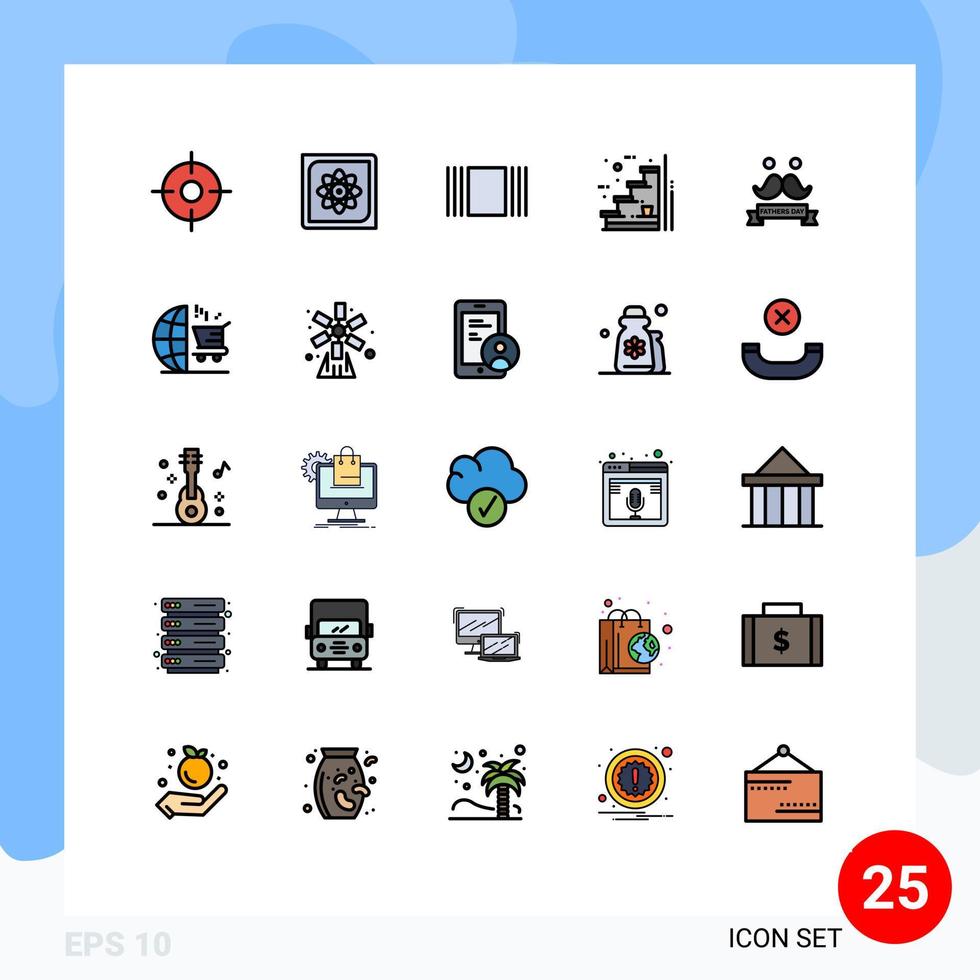 pacote de 25 sinais e símbolos modernos de cores planas de linha preenchida para mídia impressa na web, como elementos de design vetorial editáveis de piso de escada de dia para cima vetor