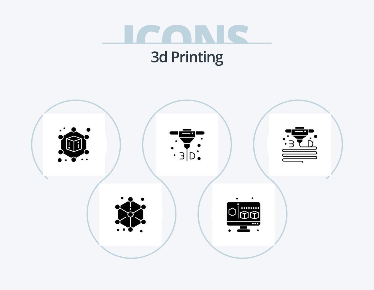 Pacote de ícones de glifos de impressão 3D 5 design de ícones. plástico. gadget. 3d. 3d. direto vetor